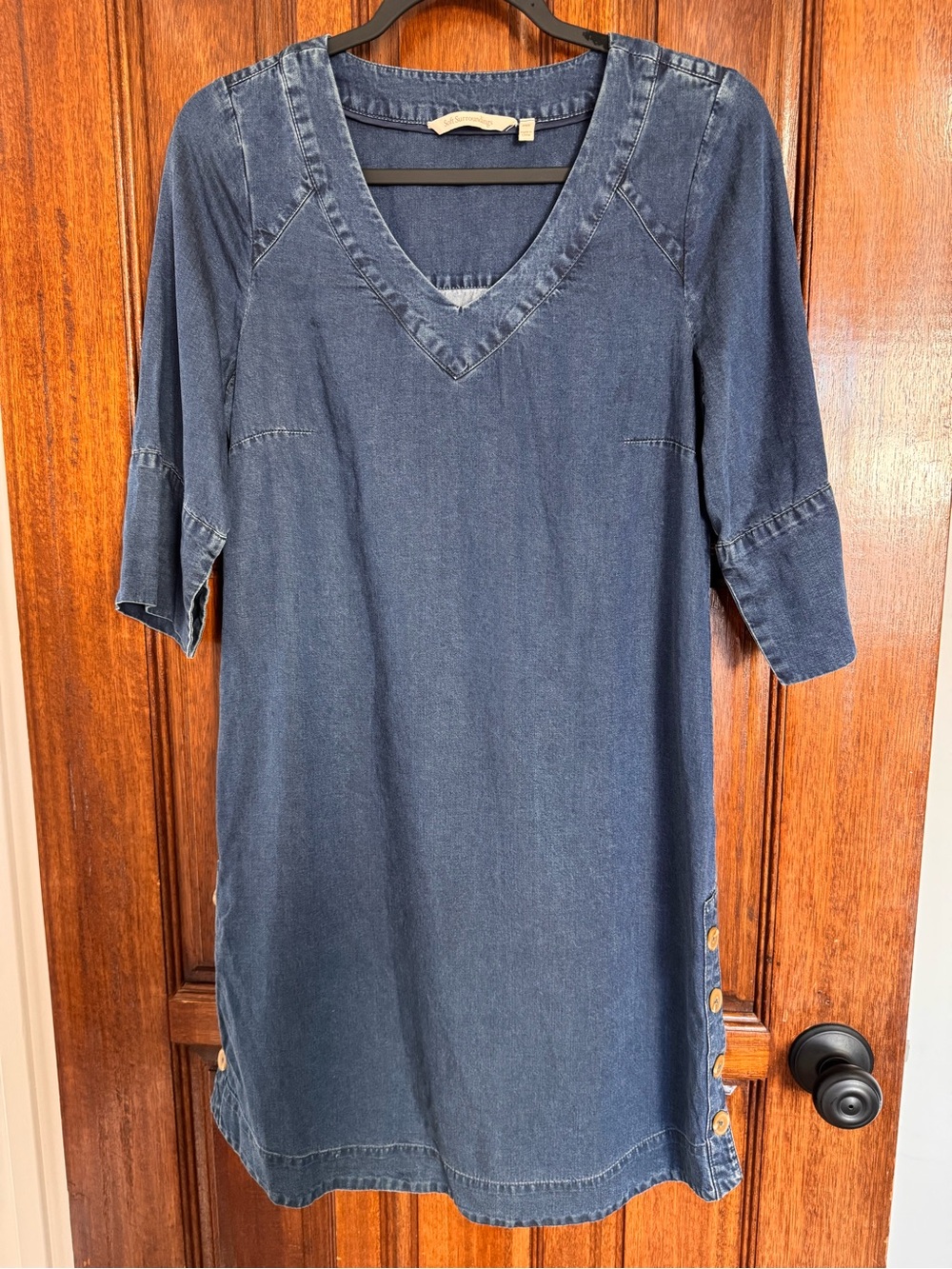 Soft Surroundings Indigo Chambray V-Neck Midi Dress
